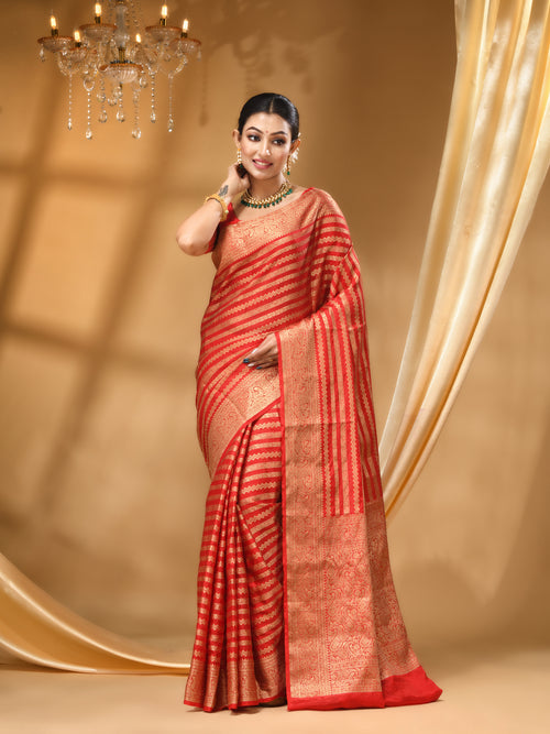 RED Silk Saree with All Over Beautiful Floral Jacquard Weave Design  Warm Silk SAREE