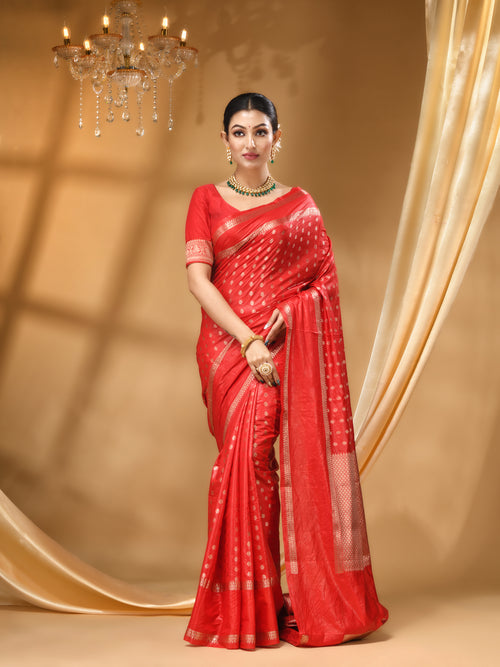 RED Silk Saree with All Over Beautiful Floral Jacquard Weave Design Warm Silk SAREE