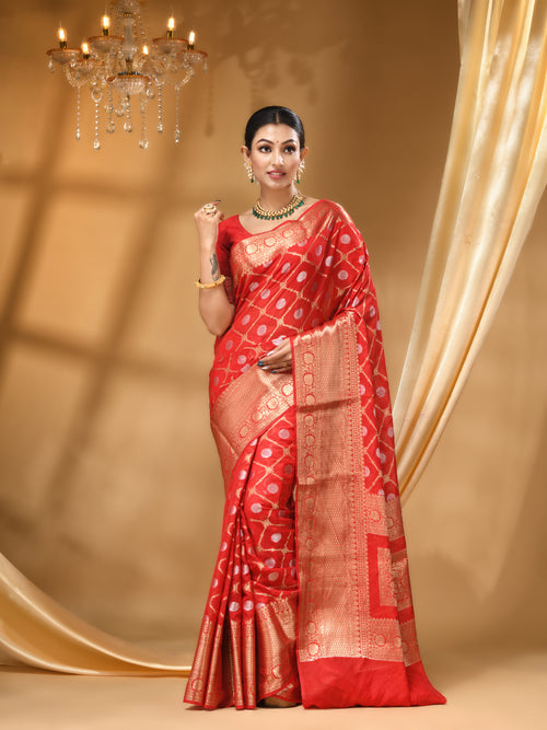 RED Silk Saree with All Over Beautiful Floral Jacquard Weave Design Warm Silk SAREE BANARASI GEORGETTE SAREE
