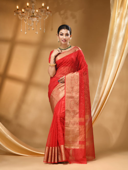 DESIGNER BOLLYWOOD  RED SAREE All Over Beautiful Floral Jacquard Weave Design