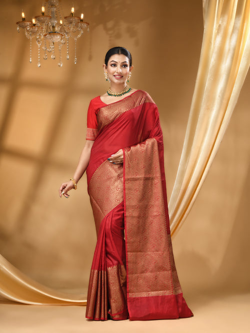 WARM SILK SAREE WITH MAROON All Over Beautiful Floral Jacquard Weave Design
