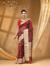ORGANZA SILK SAREE  MAROON WITH All Over Beautiful Floral Jacquard Weave Design