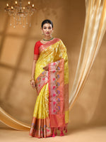 ORGANZA SILK SAREE  YELLOW WITH  All Over Beautiful Floral Jacquard Weave Design