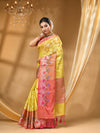 ORGANZA SILK SAREE  YELLOW WITH  All Over Beautiful Floral Jacquard Weave Design