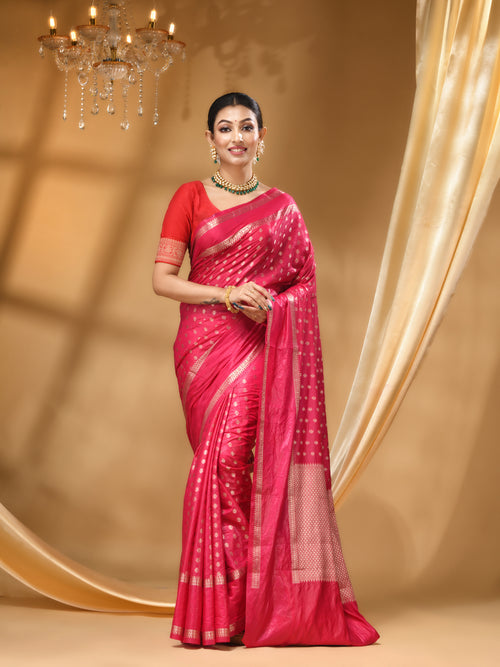 WARM SILK SAREE  RANI PINK WITH All Over Beautiful Floral Jacquard Weave Design