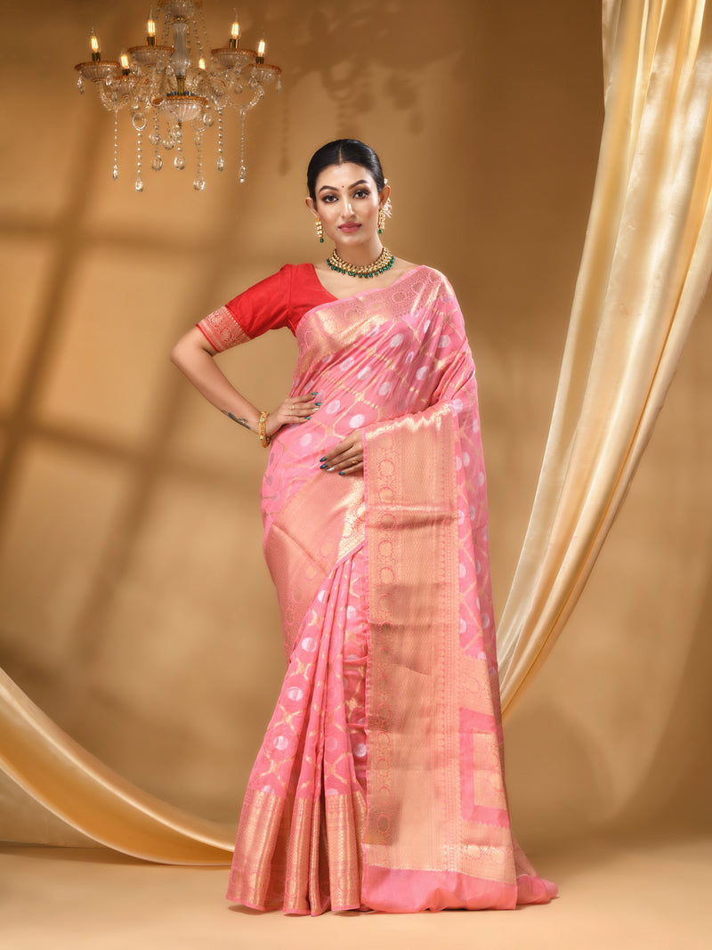 BANARASI GEORGETTE SAREE PINK WITH  All Over Beautiful Floral Jacquard Weave Design