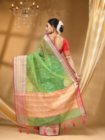 ORGANZA SILK SAREE LIGHT GREEN  WITH All Over Beautiful Floral Jacquard Weave Design