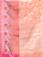 ORGANZA SILK PEACH SAREE WITH All Over Beautiful Floral Jacquard Weave Design