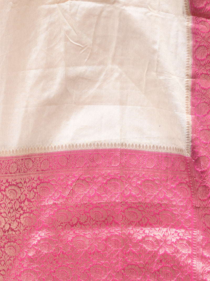 MYSORE SILK OFFWHITE  SAREE WITH All Over Beautiful Floral Jacquard Weave Design
