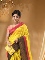 3D DUPPION SILK  YELLOW SAREE WITH All Over Beautiful Floral Jacquard Weave Design