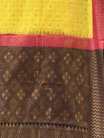 3D DUPPION SILK  YELLOW SAREE WITH All Over Beautiful Floral Jacquard Weave Design