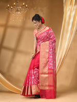 PREMIUM CHIKANKARI STRAWBERRY RED SAREE WITH All Over Beautiful Floral Jacquard Weave Design