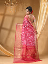 PREMIUM CHIKANKARI STRAWBERRY RED SAREE WITH All Over Beautiful Floral Jacquard Weave Design
