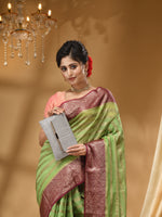 WARM SILK GREEN SAREE WITH All Over Beautiful Floral Jacquard Weave Design