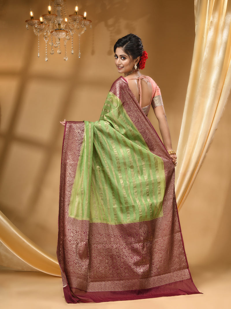 WARM SILK GREEN SAREE WITH All Over Beautiful Floral Jacquard Weave Design