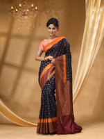 3D DUPPION SILK NAVY BLUE SAREE WITH All Over Beautiful Floral Jacquard Weave Design