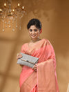 WARM SILK  PEACH SAREE WITH All Over Beautiful Floral Jacquard Weave Design