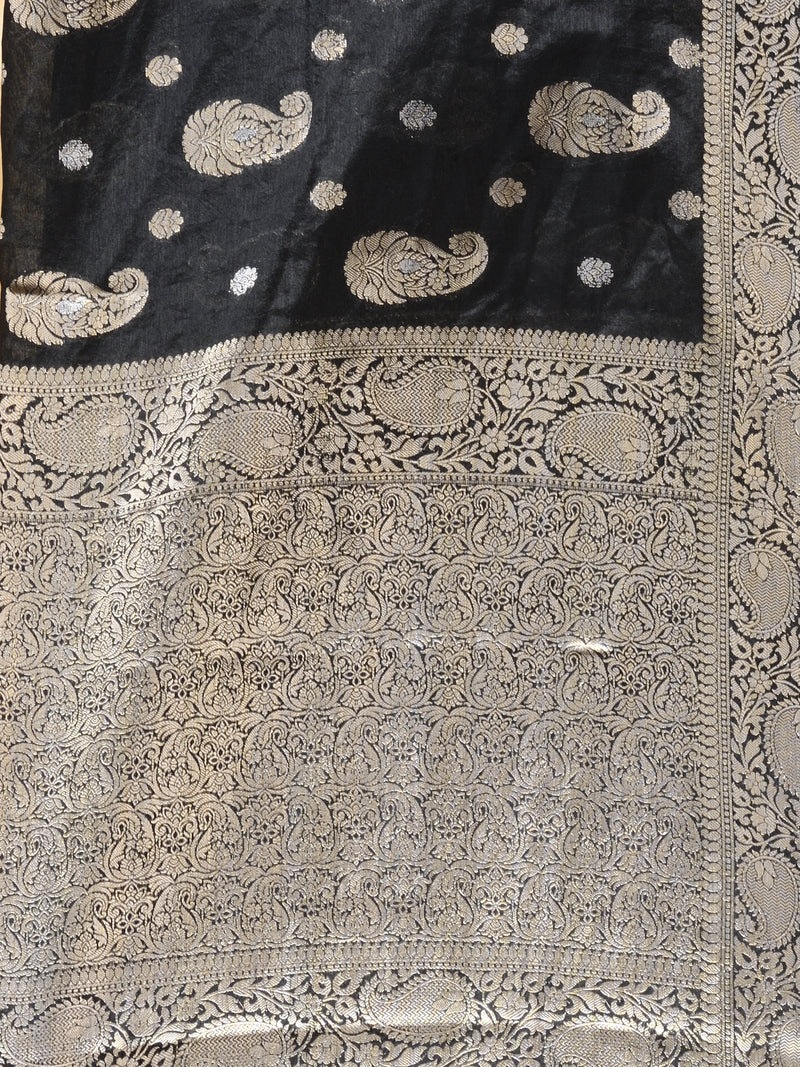 BANARASI GEORGETTE BLACK SAREE WITH All Over Beautiful Floral Jacquard Weave Design