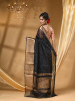 DESIGNER BOLLYWOOD BLACK SAREE WITH All Over Beautiful Floral Jacquard Weave Design