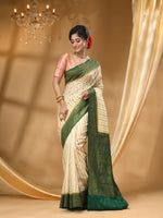 3D DUPPION SILK OFFWHITE SAREE  WITH All Over Beautiful Floral Jacquard Weave Design