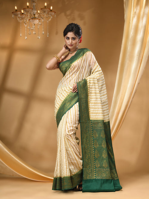 3D DUPPION SILK OFFWHITE SAREE  WITH All Over Beautiful Floral Jacquard Weave Design