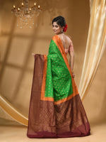 3D DUPPION SILK GREEN  SAREE WITH All Over Beautiful Floral Jacquard Weave Design
