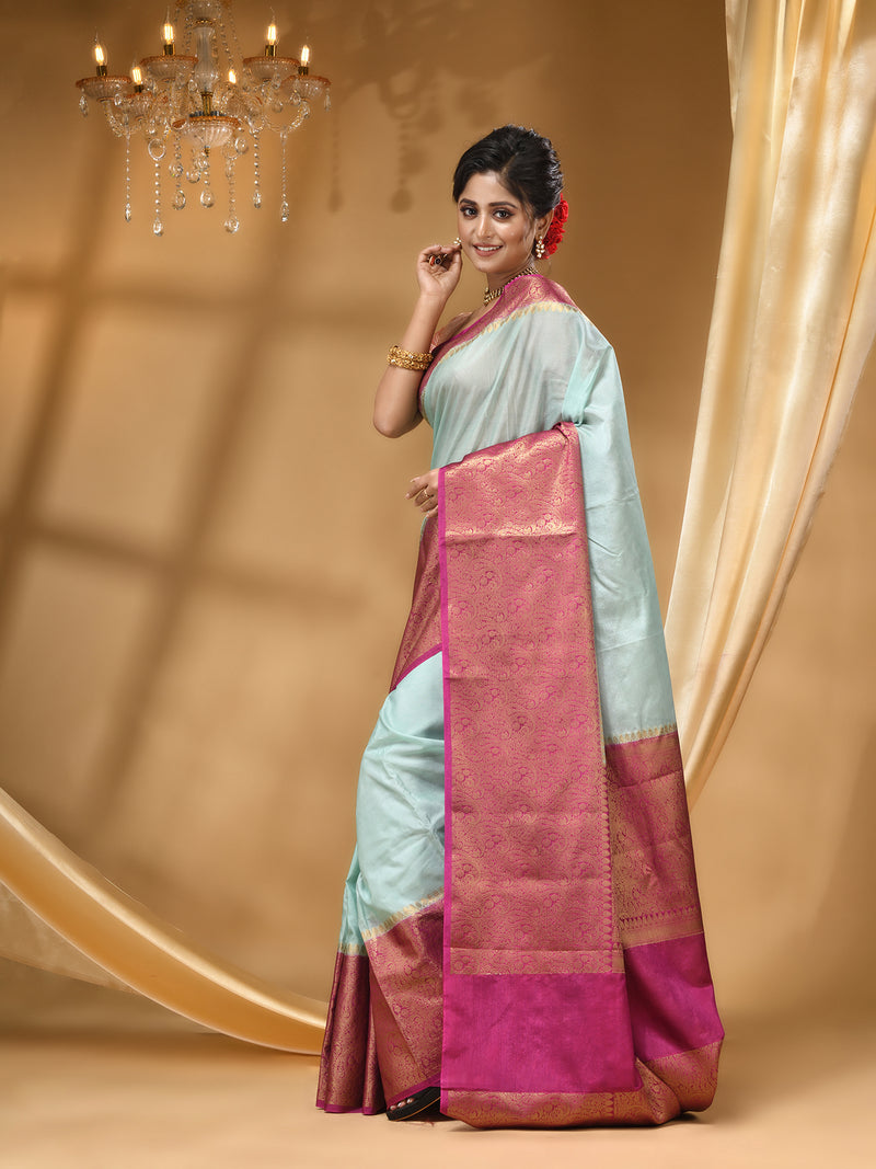 WARM SILK SEA GREEN SAREE WITH All Over Beautiful Floral Jacquard Weave Design