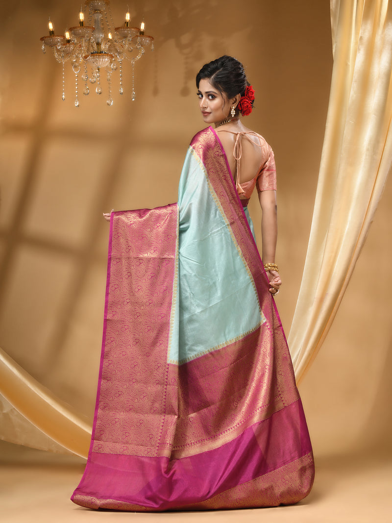 WARM SILK SEA GREEN SAREE WITH All Over Beautiful Floral Jacquard Weave Design
