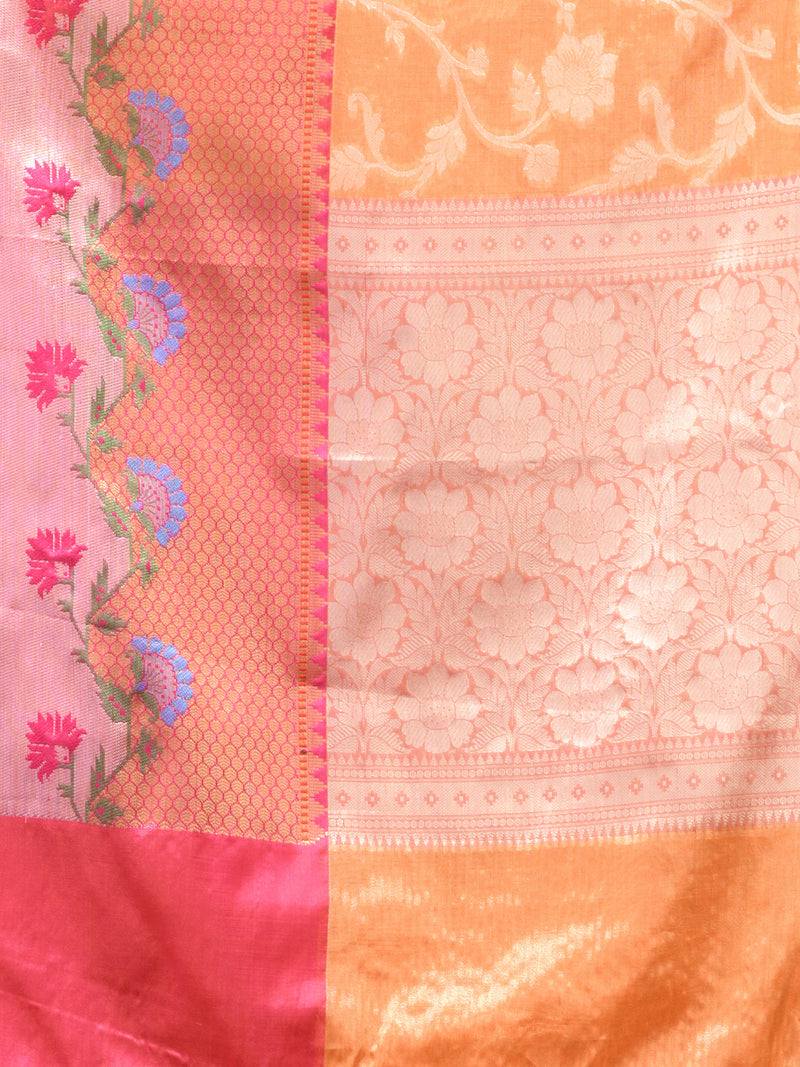 ORGANZA SILK PEACH SAREE WITH All Over Beautiful Floral Jacquard Weave Design