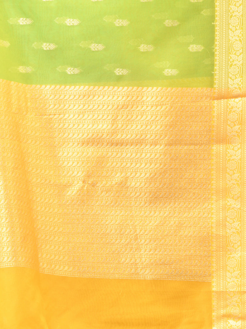 ORGANZA SILK GREEN  SAREE WITH All Over Beautiful Floral Jacquard Weave Design