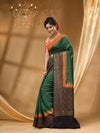3D DUPPION SILK BOTTLE GREEN  SAREE WITH All Over Beautiful Floral Jacquard Weave Design