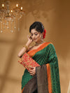 3D DUPPION SILK BOTTLE GREEN  SAREE WITH All Over Beautiful Floral Jacquard Weave Design