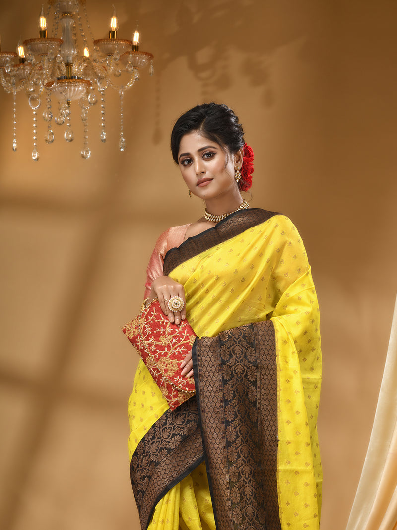 3D DUPPION SILK GOLD SAREE WITH All Over Beautiful Floral Jacquard Weave Design