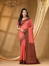 3D DUPPION SILK PEACH SAREE WITH All Over Beautiful Floral Jacquard Weave Design