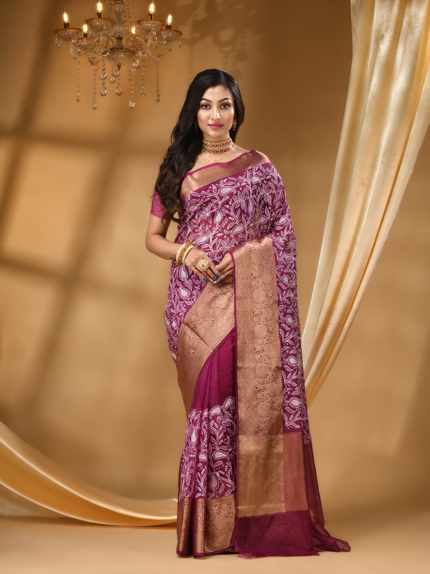 Handwoven Purple & Gold Banarasi Saree – Walnutz ecommerce