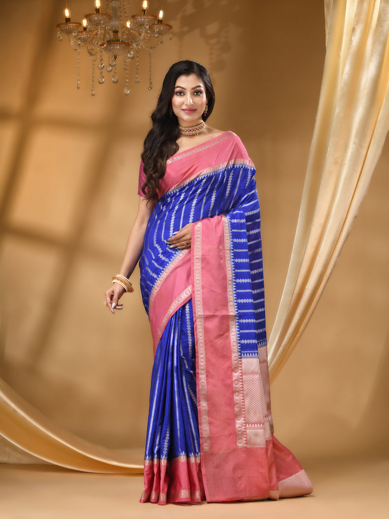 WARM SILK ROYAL BLUE SAREE WITH All Over Beautiful Floral Jacquard Weave Design