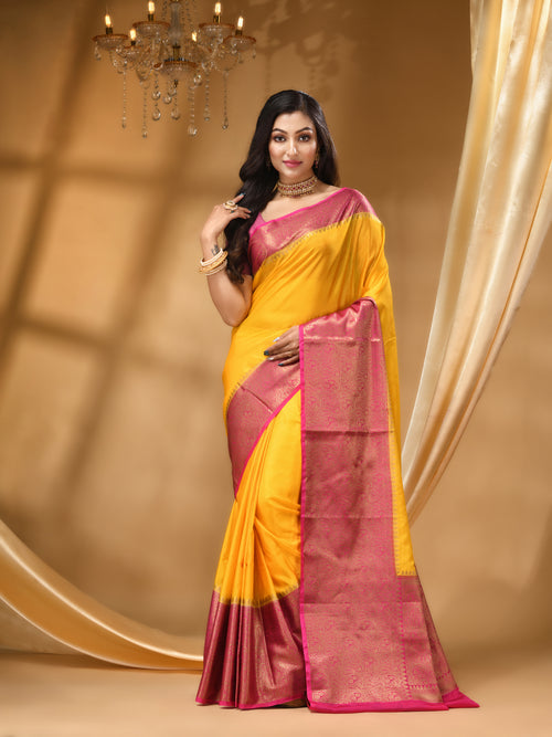 WARM SILK GOLD SAREE WITH All Over Beautiful Floral Jacquard Weave Design