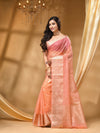 DESIGNER BOLLYWOOD PEACH SAREE WITH All Over Beautiful Floral Jacquard Weave Design