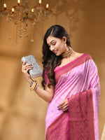 3D DUPPION SILK LAVENDER  SAREE  WITH All Over Beautiful Floral Jacquard Weave Design