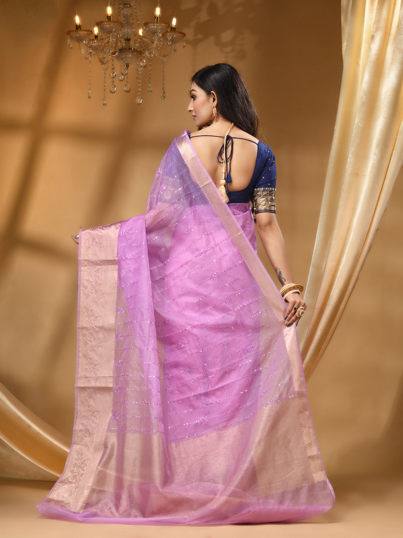 DESIGNER BOLLYWOOD LAVENDER PINK SAREE WITH All Over Beautiful Floral Jacquard Weave Design