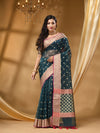 ORGANZA SILK BOTTLE GREEN SAREE WITH All Over Beautiful Floral Jacquard Weave Design