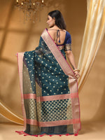 ORGANZA SILK BOTTLE GREEN SAREE WITH All Over Beautiful Floral Jacquard Weave Design