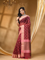ORGANZA SILK MAROON  SAREE WITH All Over Beautiful Floral Jacquard Weave Design