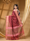 ORGANZA SILK MAROON  SAREE WITH All Over Beautiful Floral Jacquard Weave Design