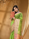 ORGANZA SILK GREEN  SAREE WITH All Over Beautiful Floral Jacquard Weave Design