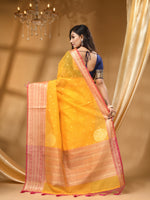 ORGANZA SILK GOLD SAREE WITH All Over Beautiful Floral Jacquard Weave Design