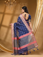 ORGANZA SILK NAVY BLUE SAREE WITH All Over Beautiful Floral Jacquard Weave Design