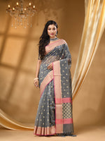 ORGANZA SILK GREY SAREE WITH All Over Beautiful Floral Jacquard Weave Design