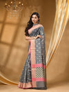 ORGANZA SILK GREY SAREE WITH All Over Beautiful Floral Jacquard Weave Design