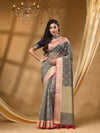 ORGANZA SILK  GREY SAREE WITH All Over Beautiful Floral Jacquard Weave Design